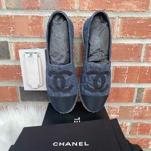 Chanel Dark Denim/Black Quilted  Espadrilles